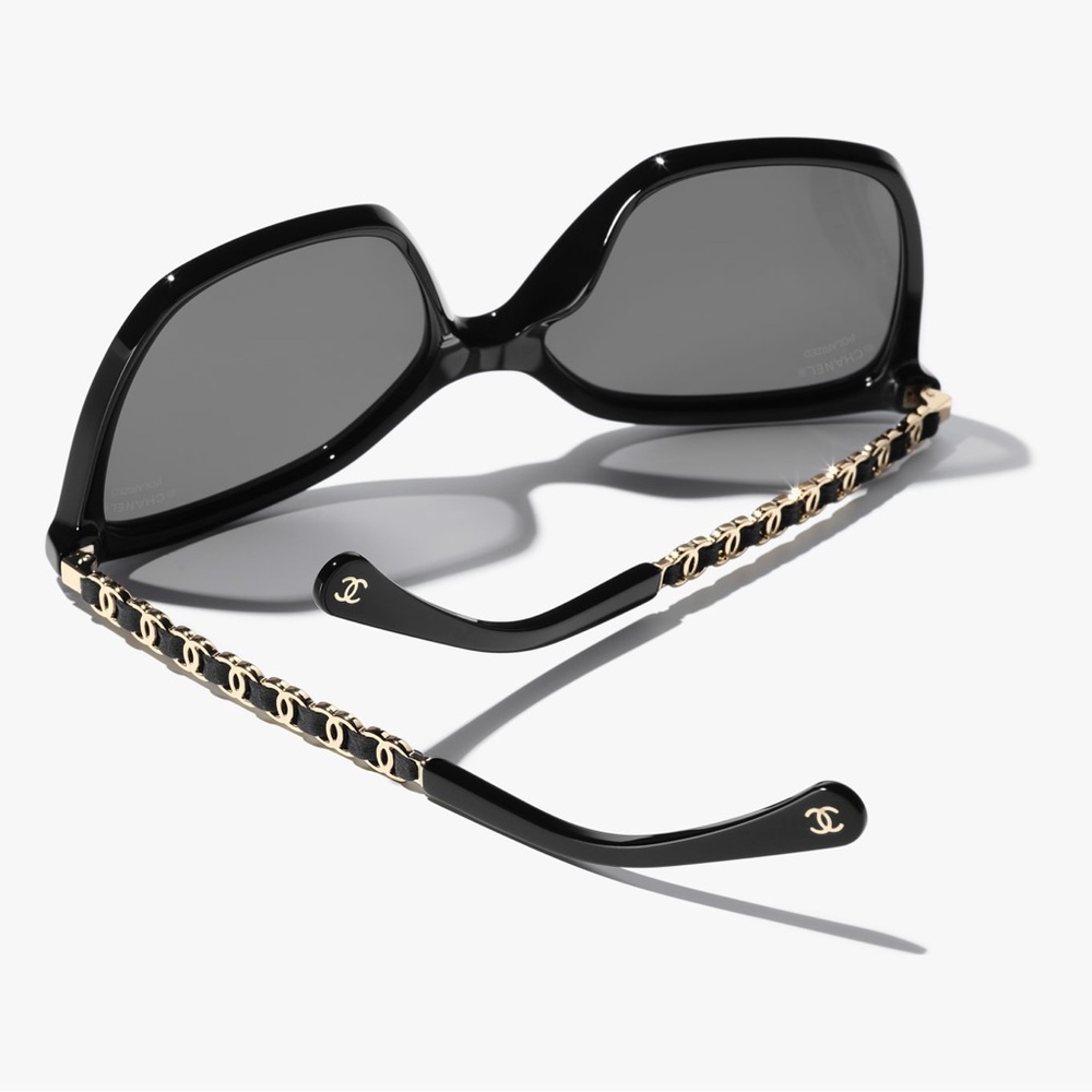 CHANEL Black and Gold Aviator Sunglasses